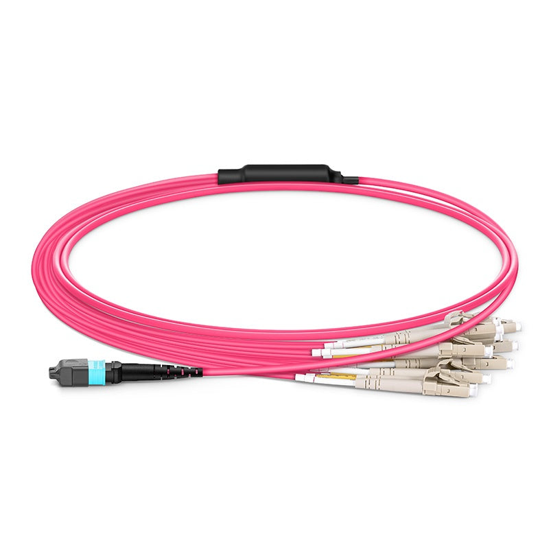 1m (3ft) MTP-16 APC (Female) to 8 LC UPC Duplex OM4 Multimode Elite Breakout Cable, 16 Fibers, Plenum (OFNP), Magenta