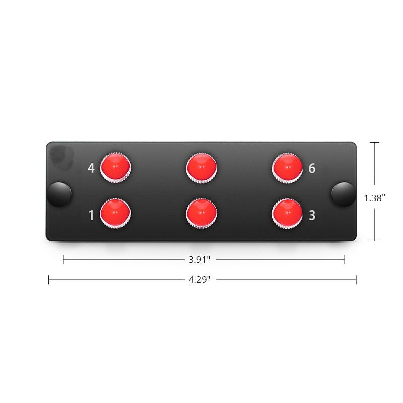 FHD Fiber Adapter Panel, 6 Fibers OS2 Single Mode, 6 x ST Simplex (Plated) Adapter, Ceramic Sleeve