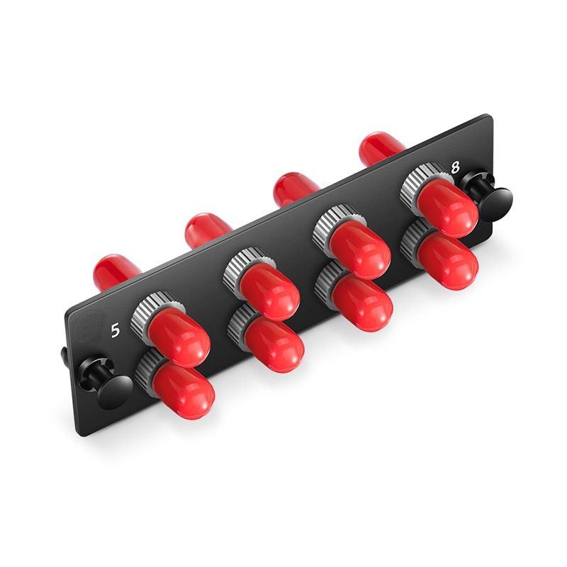 FHD Fiber Adapter Panel, 8 Fibers OS2 Single Mode, 8 x ST Simplex (Plated) Adapter, Ceramic Sleeve