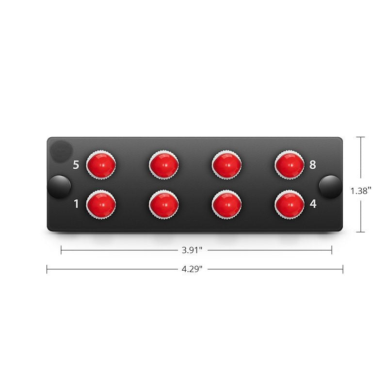 FHD Fiber Adapter Panel, 8 Fibers OS2 Single Mode, 8 x ST Simplex (Plated) Adapter, Ceramic Sleeve