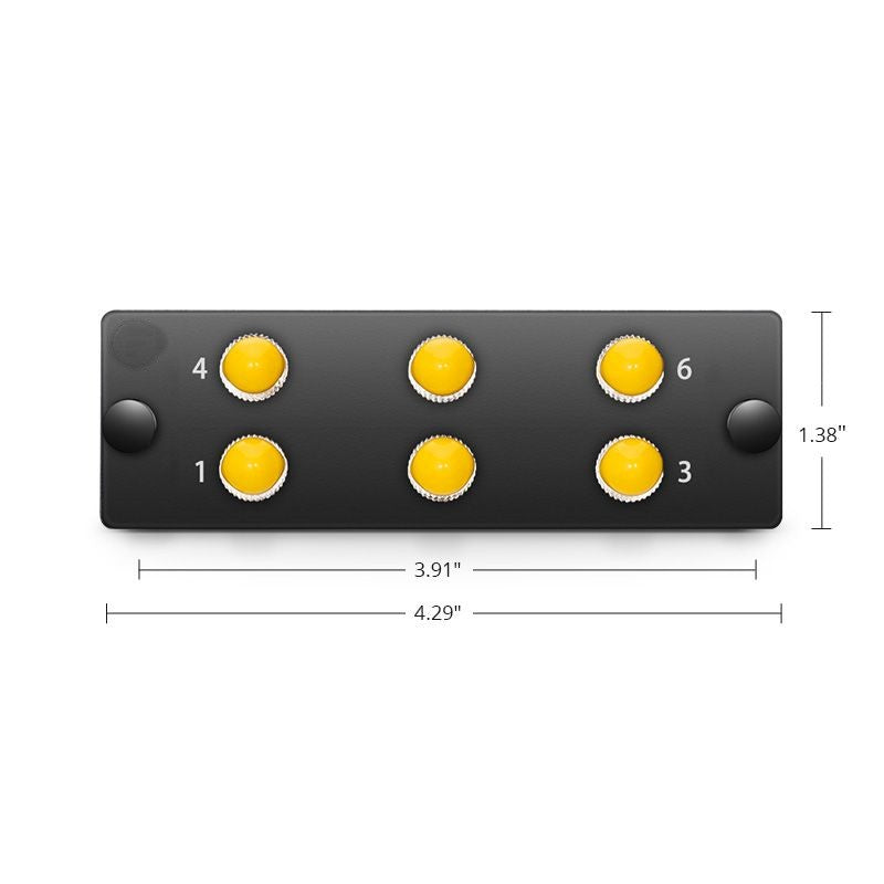 FHD Fiber Adapter Panel, 6 Fibers OM3/OM4 Multimode, 6 x ST Simplex (Plated) Adapter, Ceramic Sleeve