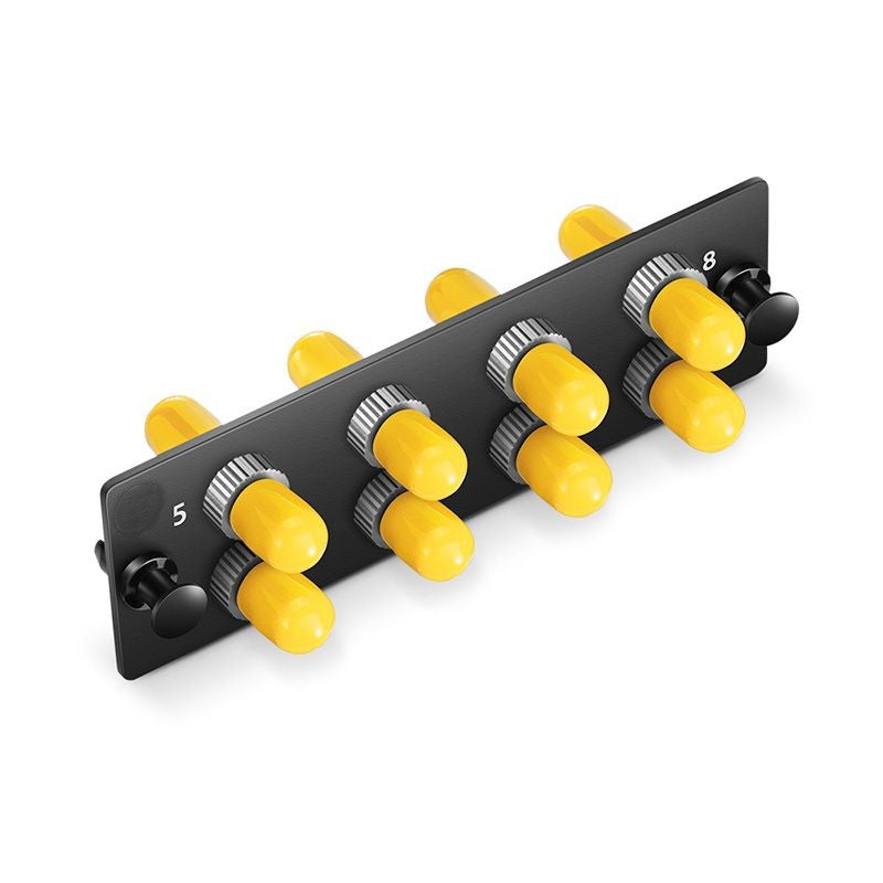FHD Fiber Adapter Panel, 8 Fibers OM3/OM4 Multimode, 8 x ST Simplex (Plated) Adapter, Ceramic Sleeve