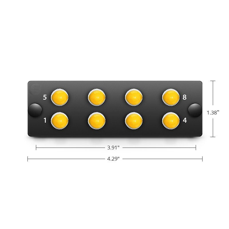 FHD Fiber Adapter Panel, 8 Fibers OM3/OM4 Multimode, 8 x ST Simplex (Plated) Adapter, Ceramic Sleeve