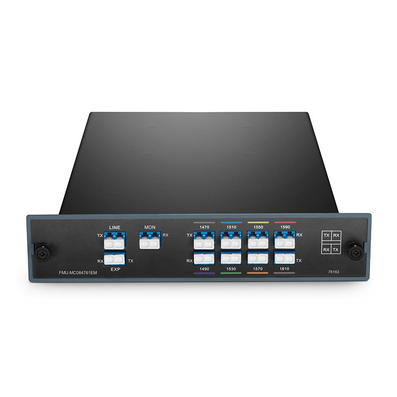 8 Channels CWDM Mux Demux, 1470-1610nm, with Monitor and Expansion Port, 2.0dB Typical IL, LC/UPC, Dual Fiber, FMU Plug-in Module