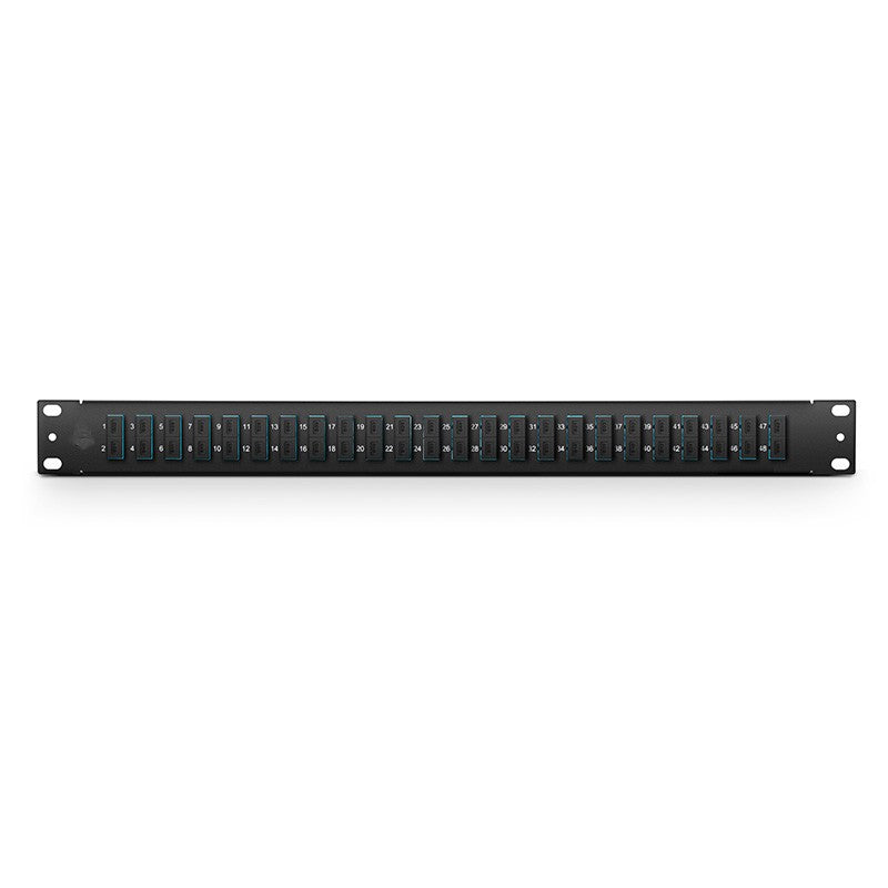 FHU 1U 19'' Fiber Adapter Panel, 48 Fibers OM4 Multimode, 24 x SC UPC Duplex (Aqua) Adapter, Ceramic Sleeve