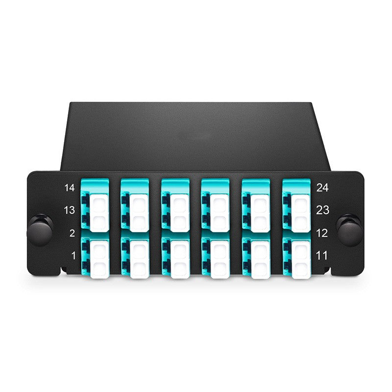 FHD Fiber Splice Cassette, 24 Fibers OM4 Multimode,12 x LC Duplex (Aqua), 0.3dB max