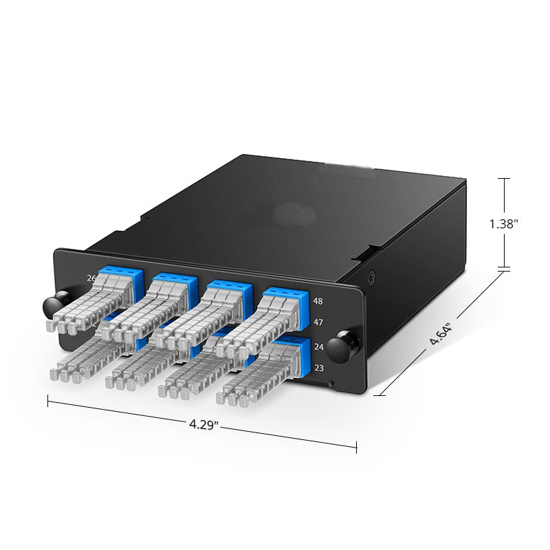FHD 4 x MTP®-12 Cassette, 48 Fibers OS2 Single Mode, Type A, 4 x 12F MTP® to 8 x MDC 3-Port Duplex (Blue), 0.35dB max