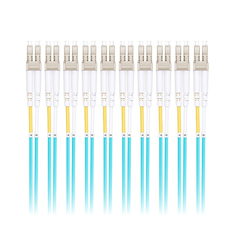 LC UPC to LC UPC Duplex OM3 Multimode PVC (OFNR) 2.0mm Fiber Optic Patch Cable, 10 PCS/Pack