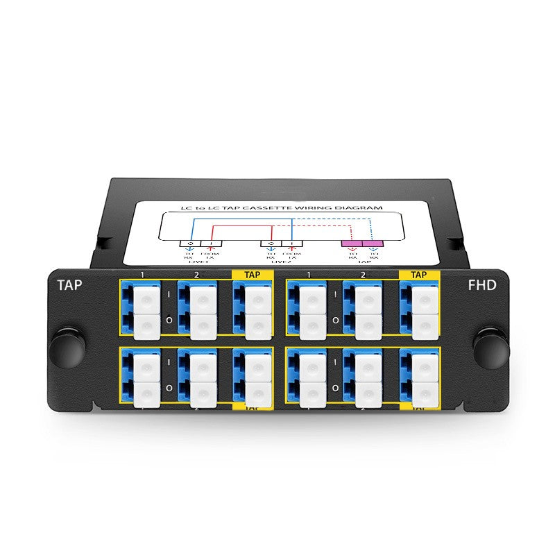 FHD Fiber TAP Cassette, OS2 Single Mode, 8 x LC Duplex Live Ports, 4 x LC Duplex TAP Ports, 70/30 Split Ratio (Live/TAP), 1/10/40/100G