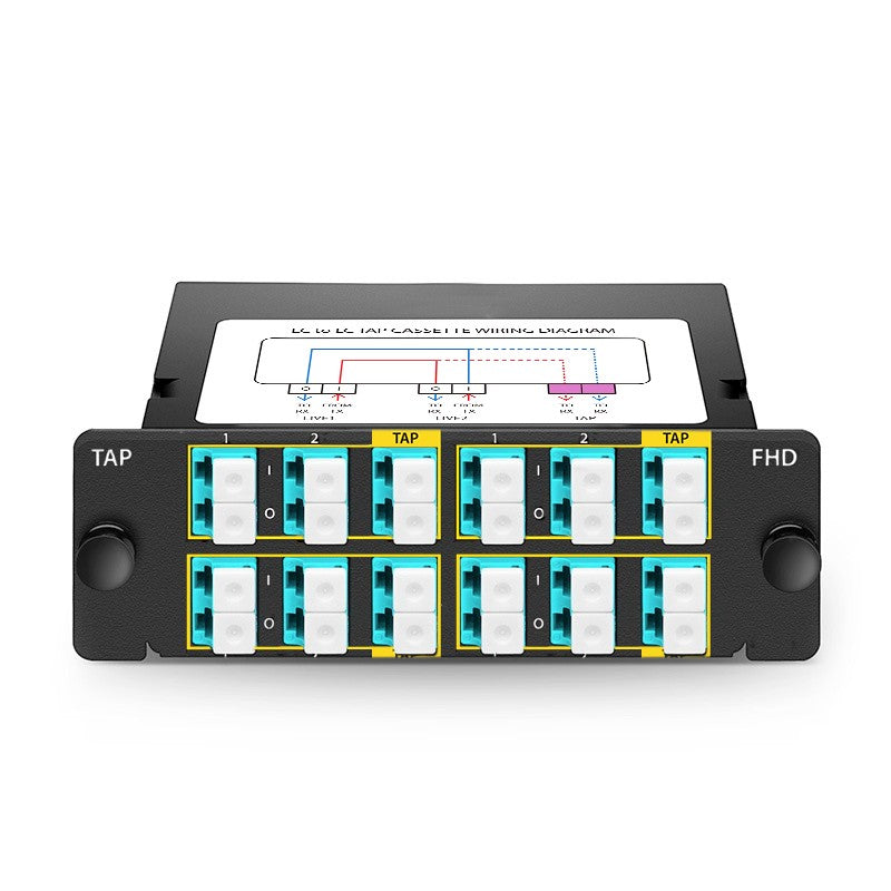 FHD Fiber TAP Cassette, OM4 Multimode, 8 x LC Duplex Live Ports, 4 x LC Duplex TAP Ports, 50/50 Split Ratio (Live/TAP), 1/10/40/100G