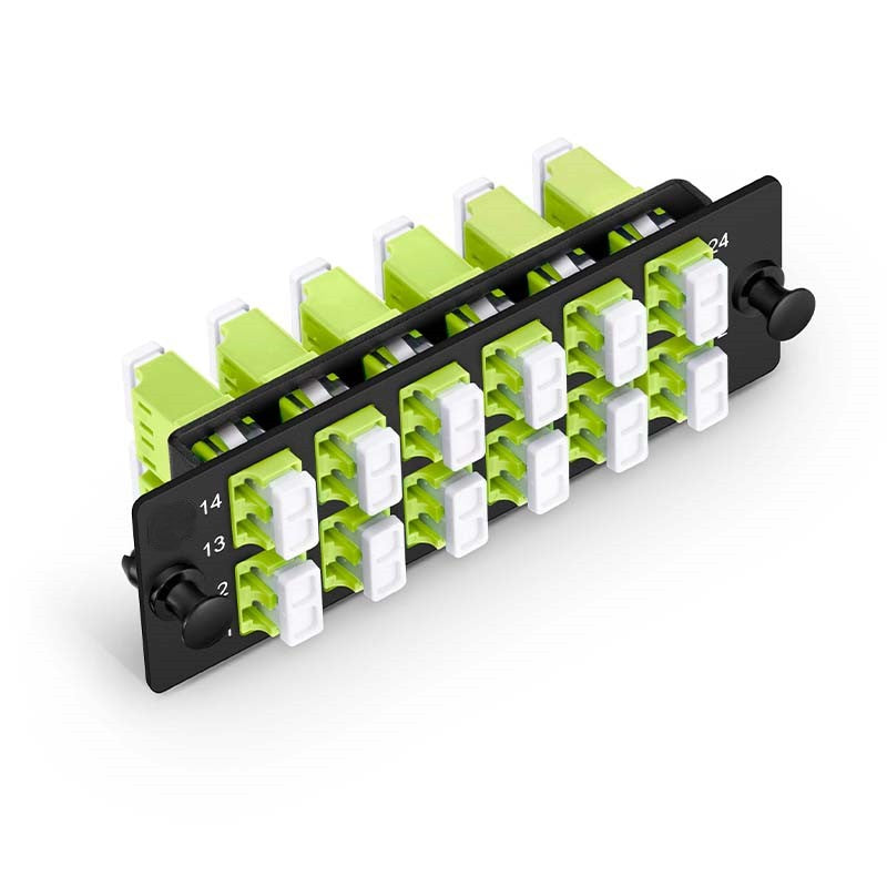 FHD Fiber Adapter Panel, 24 Fibers OM5 Multimode, 12x LC UPC Duplex (Lime Green) Adapter, Ceramic Sleeve