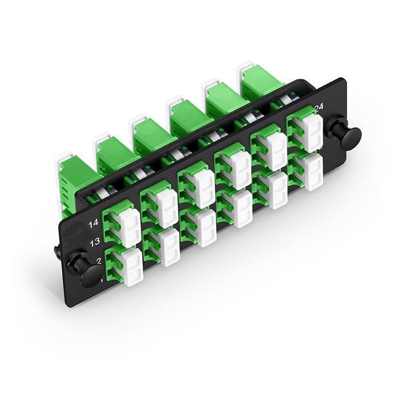FHD Fiber Adapter Panel, 24 Fibers OS2 Single Mode, 12 x LC APC Duplex (Green) Adapter, Ceramic Sleeve