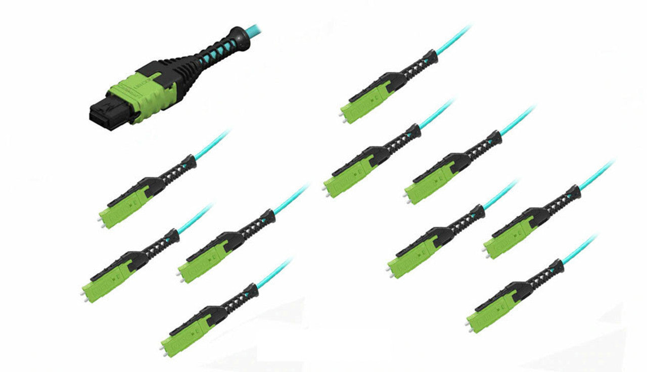 MTP/UPC Female to (10ea) MDC Uniboot, 20 Strand, Multimode 50/125um OM5, Type B,HD8² Breakout Cable