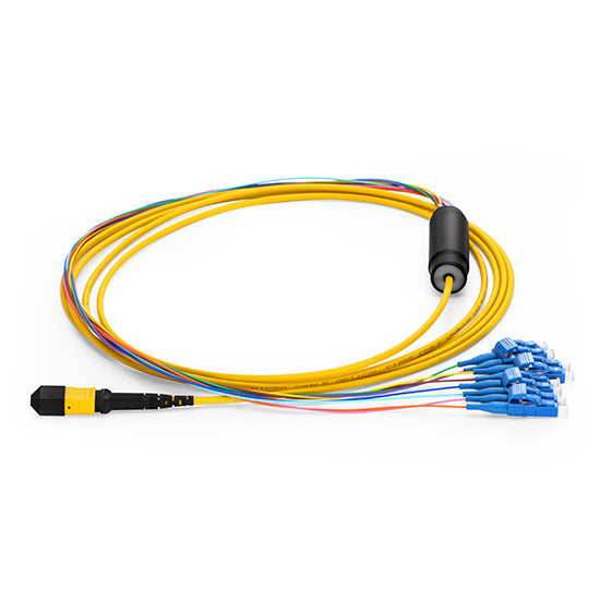 4m (13ft) MTP Female to 4 LC UPC Duplex 8 Fibers Type A LSZH OS2 9/125 Single Mode Elite Breakout Cable, 0.9mm Breakout Leg, Yellow