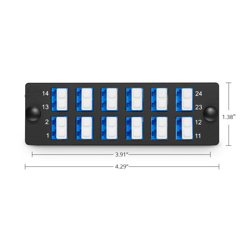 FHD Fiber Adapter Panel, 24 Fibers OS2 Single Mode, 12 x LC UPC Duplex (Blue) Adapter, Ceramic Sleeve