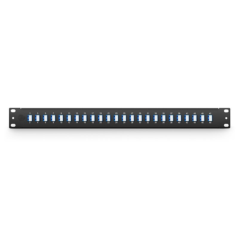 FHU 1U 19'' Fiber Adapter Panel, 48 Fibers OS2 Single Mode, 24 x LC UPC Duplex (Blue) Adapter, Ceramic Sleeve