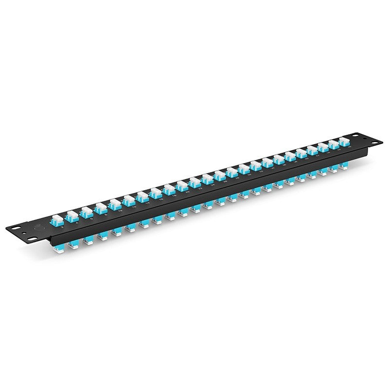 FHU 1U 19'' Fiber Adapter Panel, 48 Fibers OM4 Multimode, 24 x LC UPC Duplex (Aqua) Adapter, Ceramic Sleeve
