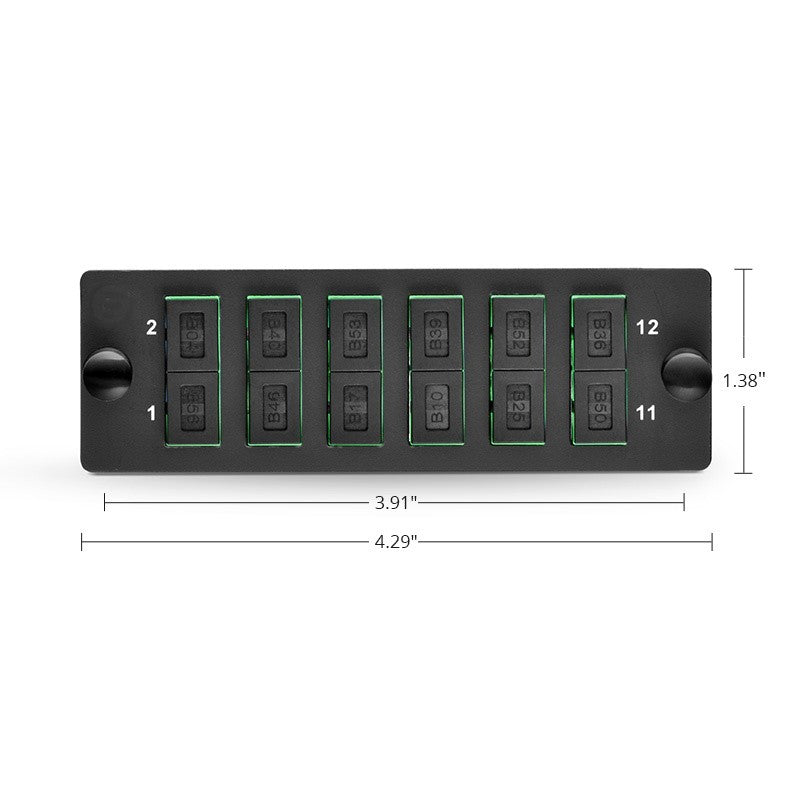 FHD Fiber Adapter Panel, 12 Fibers OS2 Single Mode, 6 x SC APC Duplex (Green) Adapter, Ceramic Sleeve