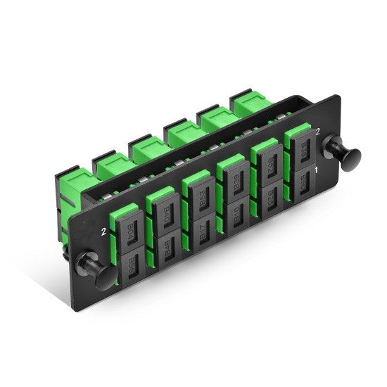 FHD Fiber Adapter Panel, 12 Fibers OS2 Single Mode, 6 x SC APC Duplex (Green) Adapter, Ceramic Sleeve