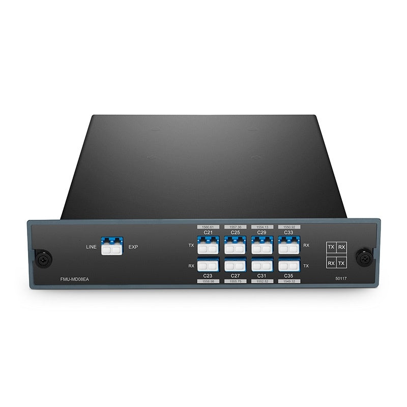 8 Channels DWDM Mux Demux, 100GHz C21-C35, with Expansion Port, 4.2dB Typical IL, LC/UPC, Single Fiber, Side-A, FMU Plug-in Module