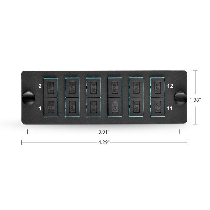 FHD Fiber Adapter Panel, 12 Fibers OM4 Multimode, 6 x SC UPC Duplex (Aqua) Adapter, Ceramic Sleeve