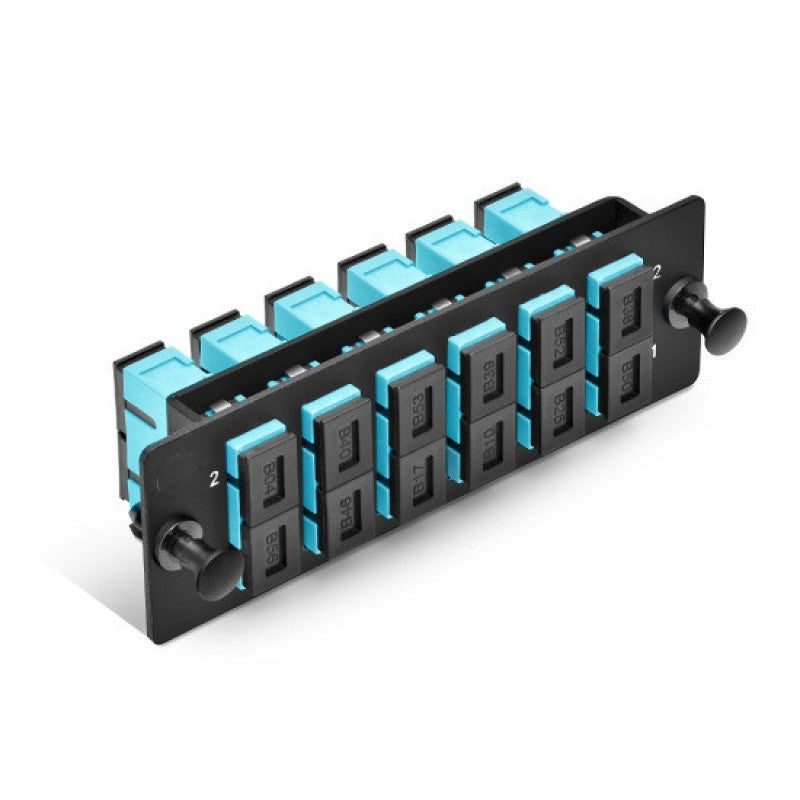 FHD Fiber Adapter Panel, 12 Fibers OM4 Multimode, 6 x SC UPC Duplex (Aqua) Adapter, Ceramic Sleeve