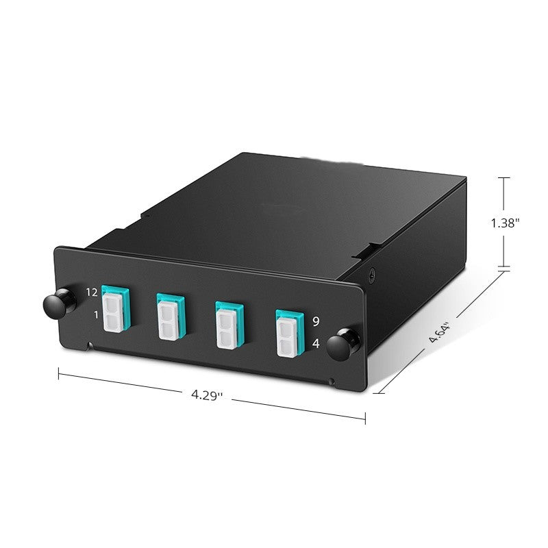 FHD MTP®-8 Cassette, 8 Fibers OM4 Multimode, Universal Polarity, MTP® to 4 x LC Duplex (Aqua), 0.35dB max