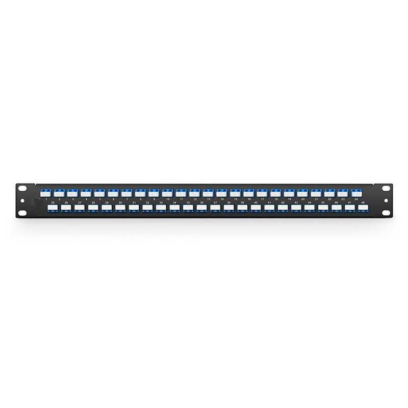 FHU 1U 19'' Fiber Adapter Panel, 96 Fibers OS2 Single Mode, 48 x LC UPC Duplex (Blue) Adapter, Ceramic Sleeve