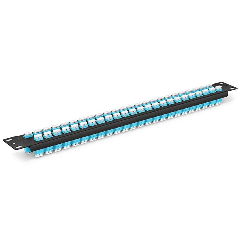 FHU 1U 19'' Fiber Adapter Panel, 96 Fibers OM4 Multimode, 48 x LC UPC Duplex (Aqua) Adapter, Ceramic Sleeve