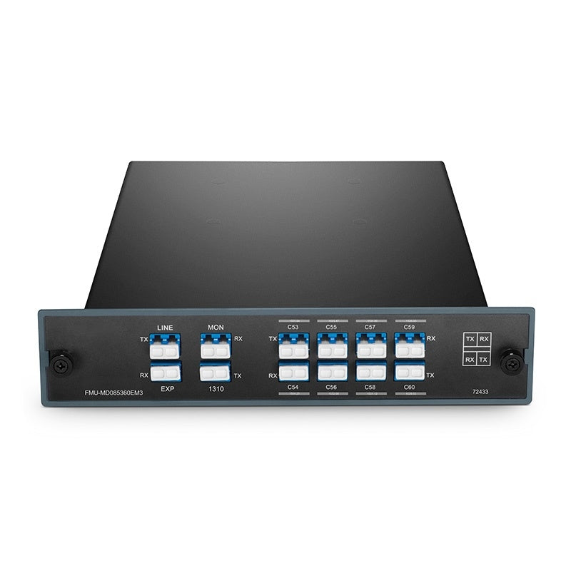 8 Channels DWDM Mux Demux, 100GHz C53-C60, with Monitor, Expansion and 1310nm Port, 3.0dB Typical IL, LC/UPC, Dual Fiber, FMU Plug-in Module, CWDM/DWDM Hybrid Solution
