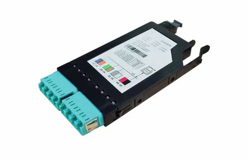 FHX MPO-8 CASSETTE, 8FIBERS OM4 MULTIMODE, MPO TO 2X LC QUAD (AQUA), 0.35DB MAX