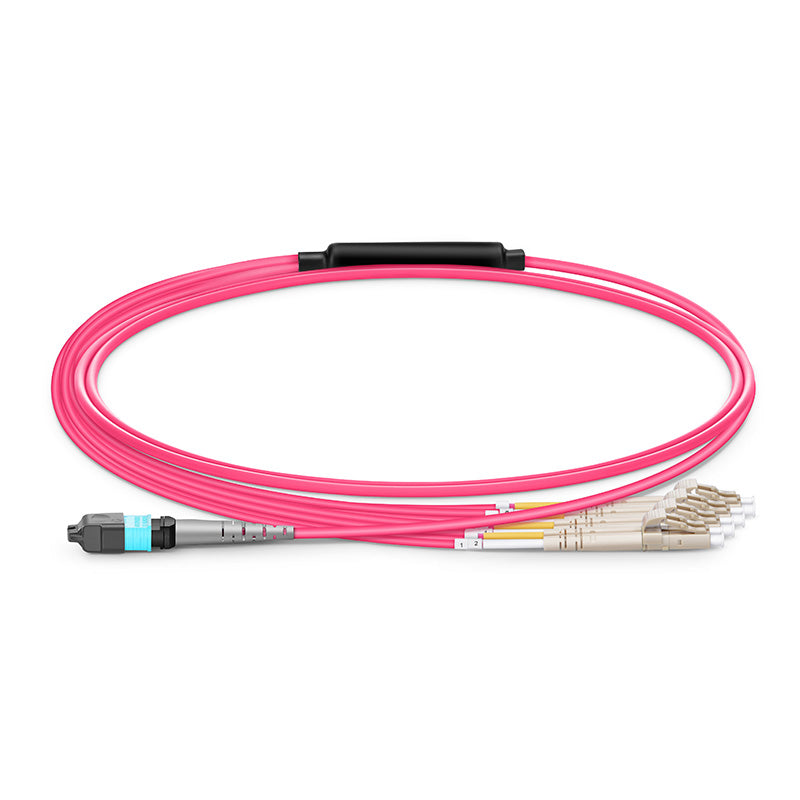 1m (3ft) MTP Female to 4 LC UPC Duplex 8 Fibers Type B Plenum (OFNP) OM4 50/125 Multimode Elite Breakout Cable, Magenta