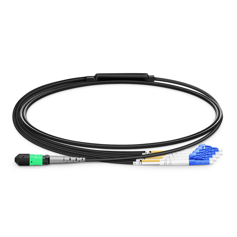 2m (7ft) MTP Female to 4 LC UPC Duplex 8 Fibers Type B Plenum (OFNP) OS2 9/125 Single Mode Elite Breakout Cable, Black