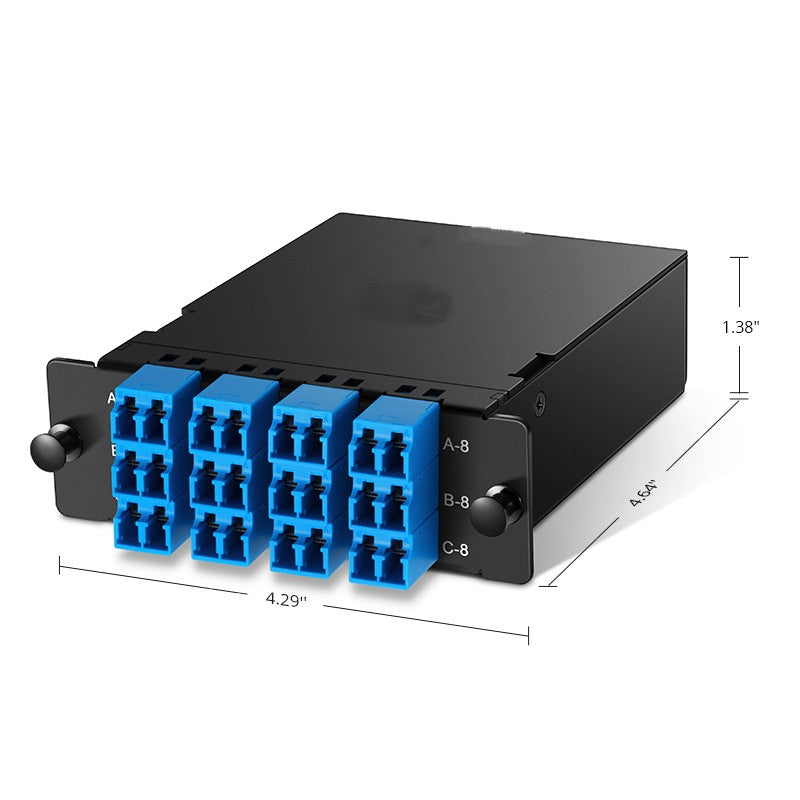 FHD 3 x MTP®-8 Cassette, 24 Fibers OS2 Single Mode, Universal Polarity, 3 x 8F MTP® to 12 x LC Duplex (Blue), 0.35dB max