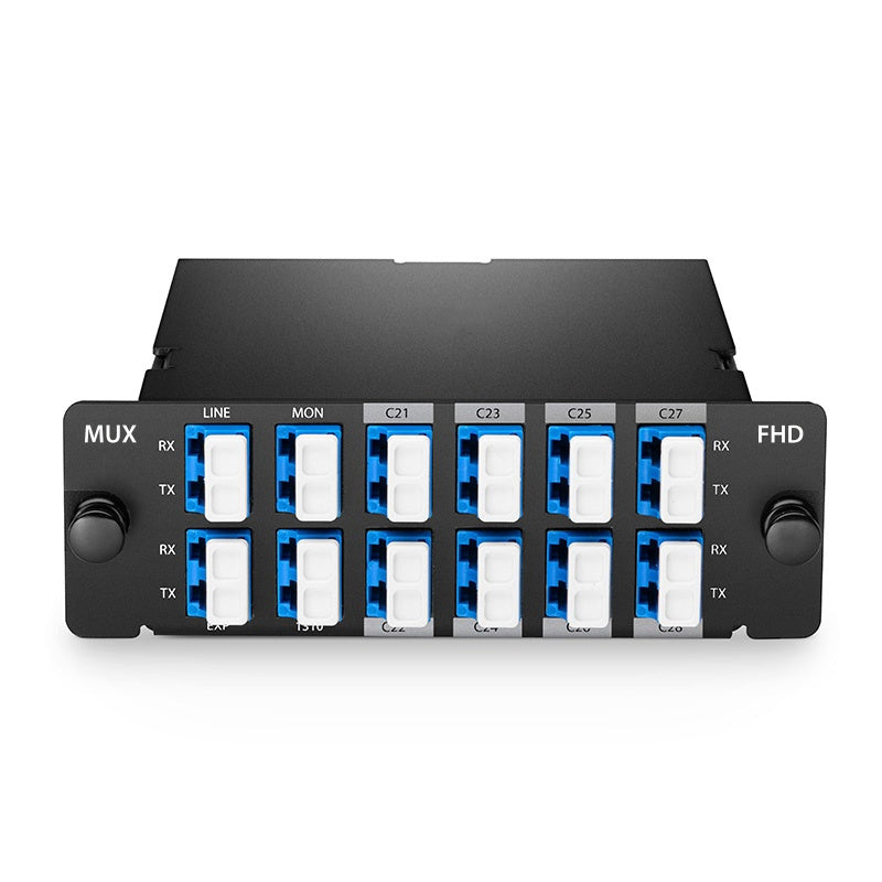 8 Channels DWDM Mux Demux, 100GHz C21-C28, with Monitor, Expansion and 1310nm Port, 2.4dB Typical IL, LC/UPC, Dual Fiber, High Density, FHD® Plug-in Module