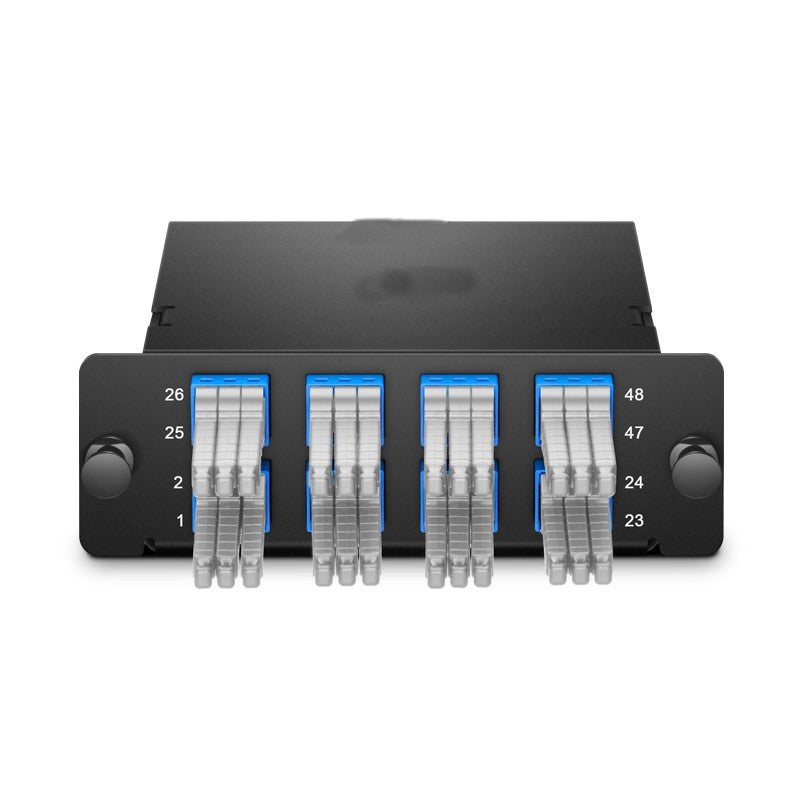 FHD 4 x MTP®-12 Cassette, 48 Fibers OS2 Single Mode, Type A, 4 x 12F MTP® to 8 x MDC 3-Port Duplex (Blue), 0.35dB max