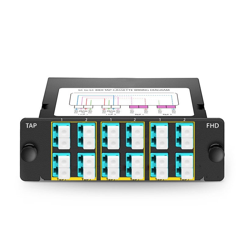 FHD BIDI Fiber TAP Cassette, OM4 Multimode, 6 x LC Duplex Live Ports, 6 x LC Duplex TAP Ports, 50/50 Split Ratio (Live/TAP), 40G