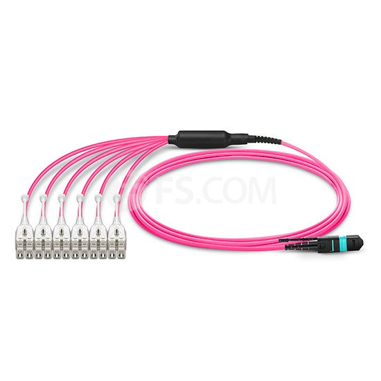 1m (3ft) MTP Female to 6 LC UPC Uniboot with Push Pull Tab 12 Fibers Type A LSZH OM4 50/125 Multimode Elite HD Breakout Cable, Magenta