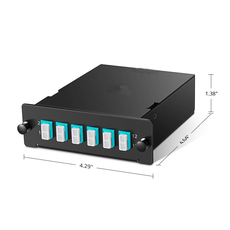 FHD MTP®-12 Cassette, 12 Fibers OM3 Multimode, Type A, MTP® to 6 x LC Duplex (Aqua), 0.35dB max