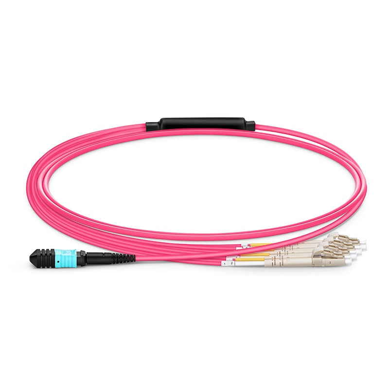 90m (295.28ft) Senko MPO Female to 4 LC 8 Fibers Type B LSZH OM4 50/125 Multimode Elite Breakout Cable, Magenta