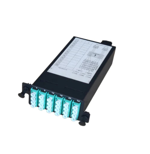 FUD MTP®-12 CASSETTE, 12 FIBERS OM4 MULTIMODE, MTP® TO 6X LC DUPLEX (AQUA), 0.35DB MAX